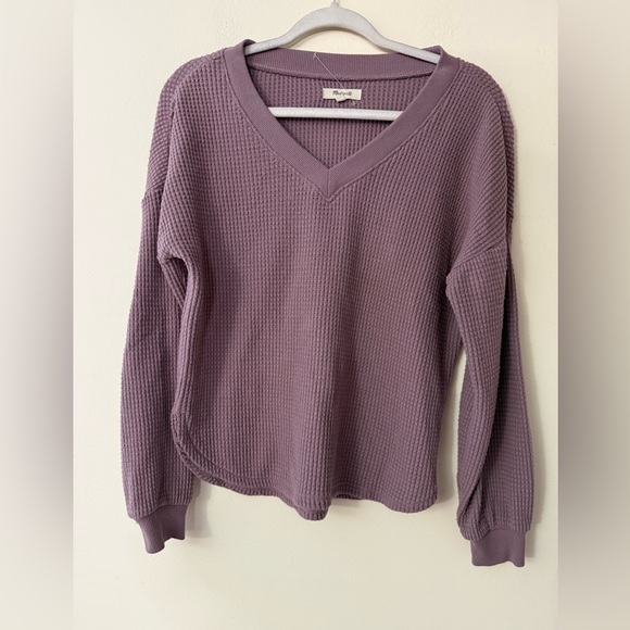 Madewell Waffle Knit Oversized V-Neck Sweater, Mauve/Fig color, size XS - Picture 2 of 6